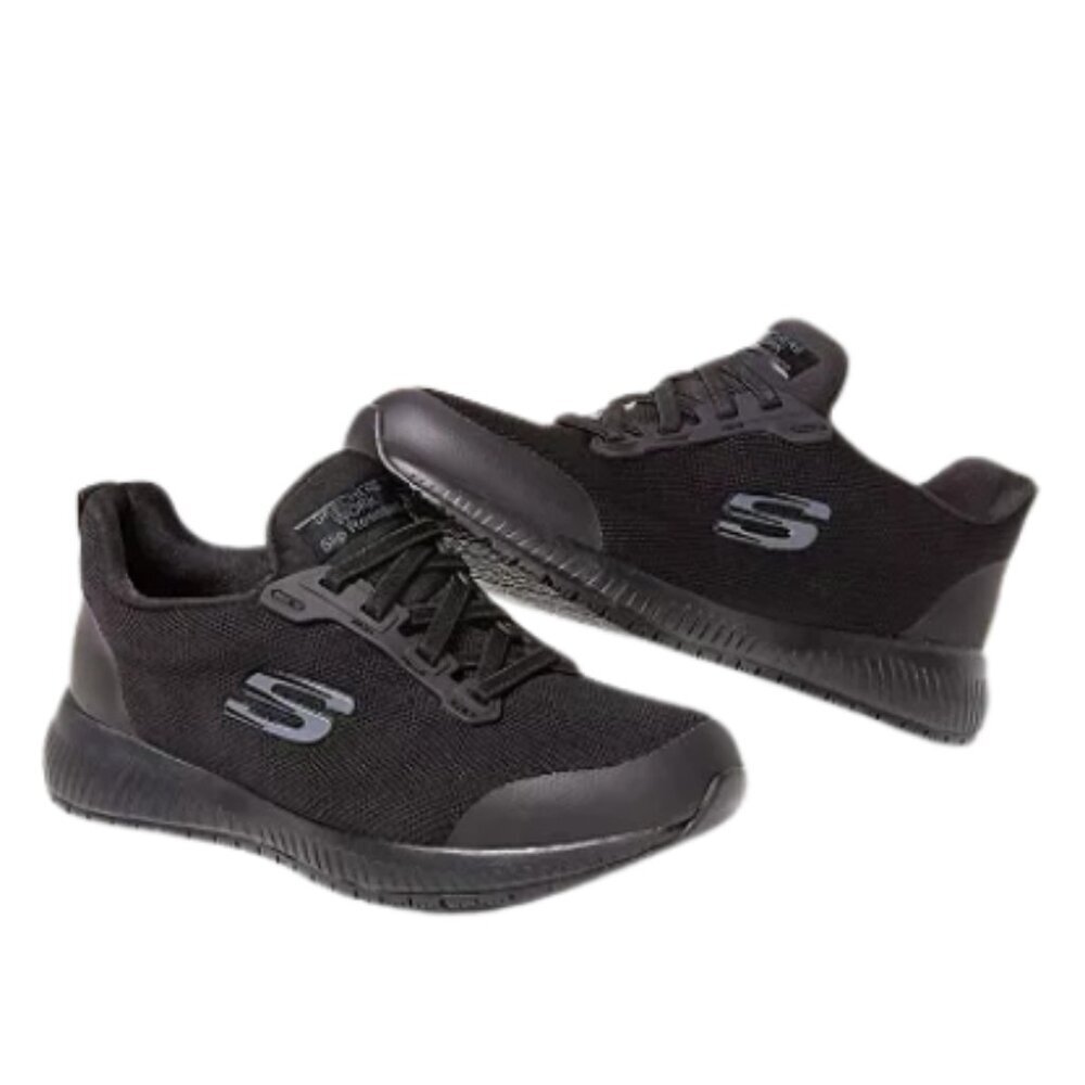 Skechers Womens Work Squad 77222W Black Slip Resistant  Size 8 Wide Fit